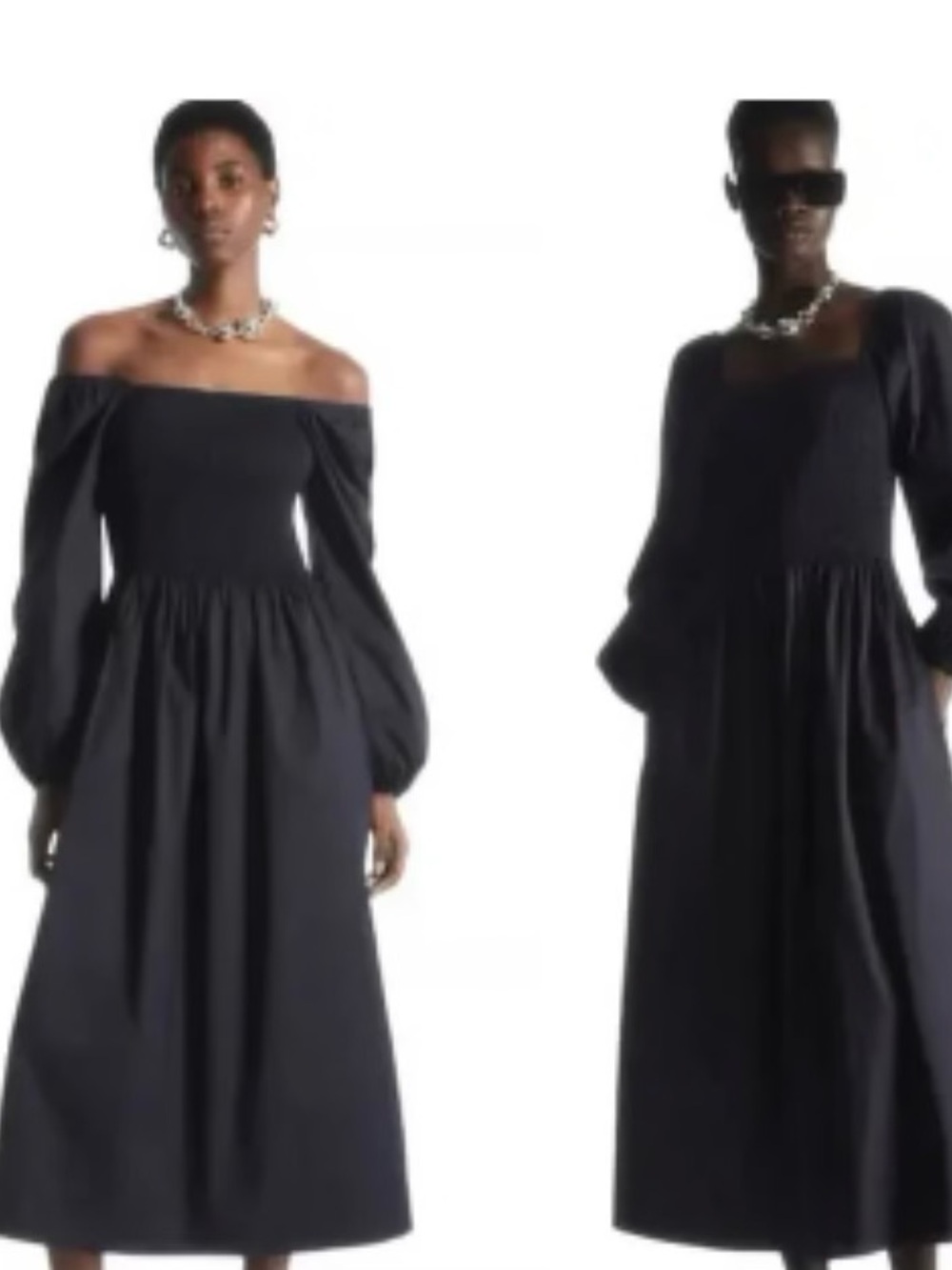COS Off-Shoulder or square neck Midi Navy Dress with Balloon Sleeves SZ 10 NWOT